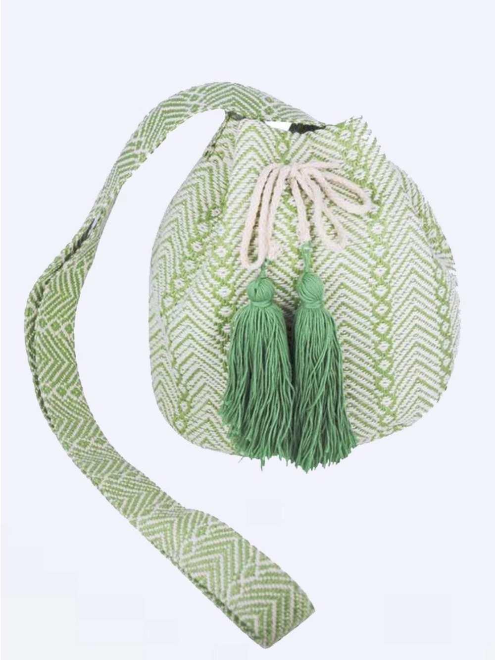 Handwoven Mint Tassel Drawstring BoHo Bag